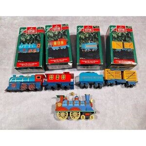 Hallmark Keepsake 1992 Sky Line Caboose Lot Of 4 Train Car Ornaments & 1 Extra